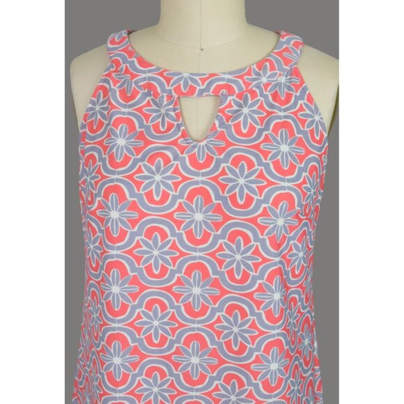 ARYEH FLORAL GEOMETRIC PRINT CORAL SHIFT DRESS - Picture 2 of 7